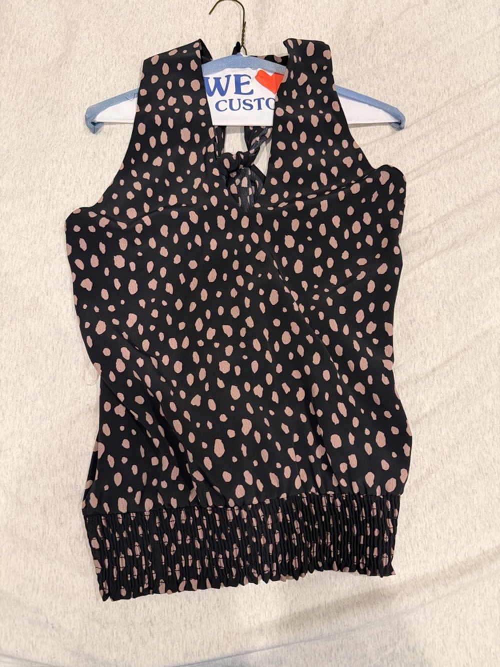 Veronica M Black & tan Sleeveless Polka Dot top, goes around neck